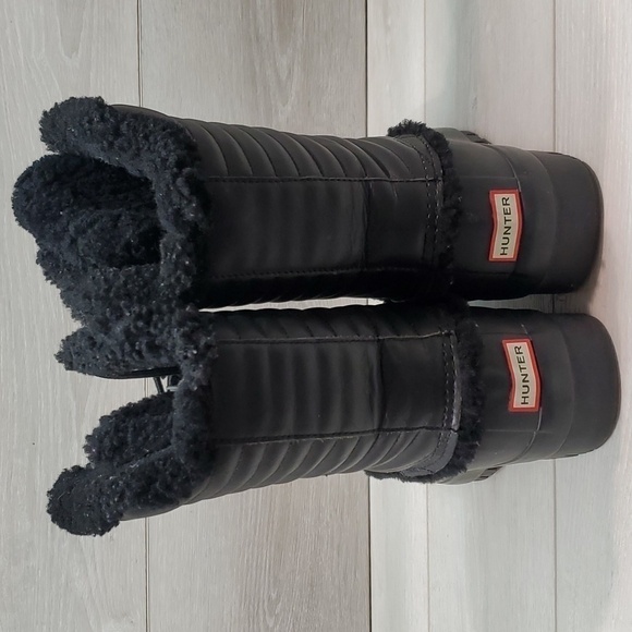 Hunter Womens Patent Pac Tall Rubber Sheepskin inside Boots shoes sz 10 - Picture 7 of 13